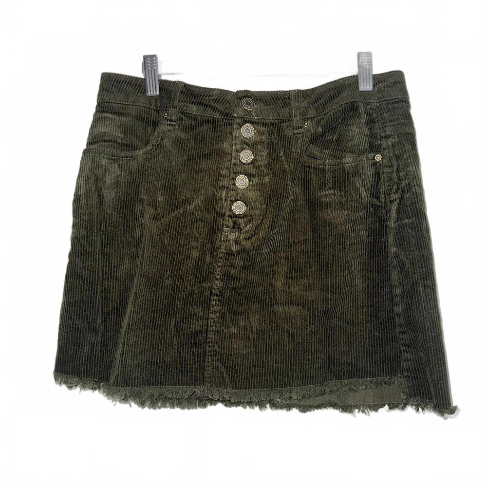 Women's Olive Green Indego Rein Corduroy Button-Front Skirt